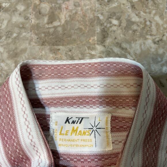 Vintage Le Mans Knit Shirt Mens Large White Red Permanent Press True 80s Dagger - Picture 3 of 10